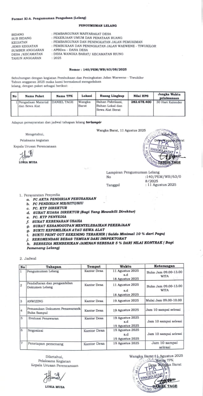 PENGUMUMAN LELANG